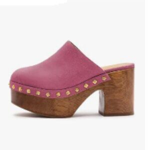 Violet Round Toe Studded Platform Mules Slip on Cork Chunky High Heel Sandals